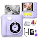 Kids Camera, 1080P Instant Camera for Kids, 16x Digital Zoom Kids Camera for Girls, 32GB Card, 3 Rolls Print Paper, Birthday Christmas Kids Toys Gifts Selfie Childrens Digital Camera for Kids Age 3-12