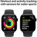 Apple Watch Series 10 GPS, 42mm Aluminum Case [ Black Sport Band S/M MWWE3 - Jet Black ]