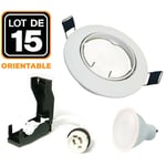 Lot de 15 Spots LED 7W Encastrable et orientable complet en Blanc avec Ampoule GU10 Blanc froid