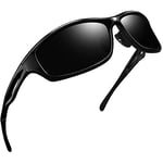 Joopin Lunettes de Soleil Vélo Polarisées Homme et Femme pour Cyclisme Conduite Golf Pêche Ski Course à Pied, Lunette de Soleil UV400 Noir Brillant