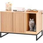 VEVOR Meuble Cache Bac à Litière pour Chat, 80x50,8x56 cm, Maison de Toilette pour Chat avec 2 Portes, Pieds Métal, Armoire Bois pour Cacher la Plupart des Bacs à Litière pour Chats, Couleur Naturel