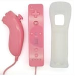 Manette Wiimote Controller + NunchukAvec Housse Protection Silicone Pour Wii Rose