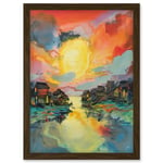 Atmospheric Clouds Over Mono Lake Fishing Village at Dawn Modern Watercolour Painting Artwork Framed Wall Art Print A4