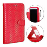 Ph26® Etui Housse Folio Rouge À Pois Dorés Pour Essentiel B Wooze I 4.5 En Éco-Cuir Avec Porte Cartes, Miroir Et Surpiqures Apparentes