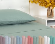 TRAMAS+ Parure de lit 140 x 200 cm, 100% Coton, Linge de lit, draps et 2 taies d'oreiller, certifié Standard 100 par Oeko-TEX - Vert Veronese