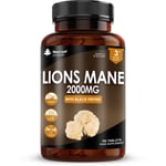 Lions Mane Mushroom 2000mg - 180 High Strength Vegan Tablets with Black Pepper - Lion's Mane Mushrooms Extract (Not Powder or Capsules)