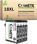 Marque française - 18XL - 4 Cartouches d'encre Noires Compatibles avec Epson 18 XL T1815 Pâquerette pour Epson XP-102 XP-202 XP-205 XP-212 XP-215 XP-225 XP-30 (4 Noir)