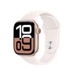 Apple Watch Series 10 GPS 42 mm Smartwatch with Rose Gold Aluminium Case with Light Blush Sport Band - S/M. Fitness Tracker, ECG App, Always-On Retina Display, Water Resistant