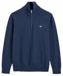 GANT Men's Classic Cotton Halfzip Sweater, Dark Denim Blue Melange, S