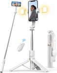 Selfie Stick Tripod for iPhone - 2 Rechargeable Fill Lights, 45 inch White 