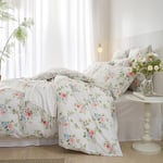 Luofanfei Housse de Couette 240 x 260 Fleurie Vert Blanc Rose Feuilles Imprimé 2 Personnes Adult Parure de Lit Microfibre Parure Housse Couette avec Fermeture Éclair avec 2 Taies d'oreiller 65x65cm