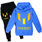 Barn Messi Vår Höst Träningsoverall Set Hoodie Sweatshirt T-shirt + Sportbyxor Mörkblå Dark blue 130cm