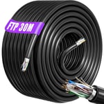 Cable Ethernet 30m, RJ45 30m Câble Cat 6 Blindé, Câble Réseau LAN 30m Haut Debit Fiber - AWG23, FTP PIMF, Anti-Interférence, Résistant aux intempéries Exterieur Intérieur,Gigabit Câble d'installation