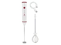 BEPER P102SBA008 Milk Frother USB Rechargeable - Coffee Frother with Whisk Included, Red/White