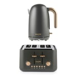 Salter Grey Pebble Kettle & 2-Slice Toaster Set, 1.7L, Fast Boil, Wide Slots