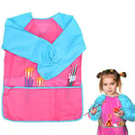 YOUYIKE Blouse Peinture Enfant,Imperméable Tablier Peinture Enfant avec Manches Longues et 3 Poches,Smock d'Art pour 2-8 Ans Enfants L'école Activités,Peinture,Coloriage,Cuisine (rose)