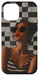 Coque pour iPhone 12 mini Noir Minimaliste Damier Esthétique Eté Européen