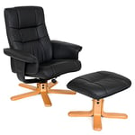 TecTake Fauteuil Relax TV pour la détente avec Pouf avec Pieds Solides en Bois - diverses modèles - (Pieds: Bois/laqué Naturelle (No. 401058))