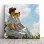 Big Box Art Canvas Print Wall Art Charles C. Curran On The Heights | Mounted and Stretched Box Frame Picture | Home Decor for Kitchen, Living Room, Bedroom, Hallway, Muli-Colour, 14x14 Inch