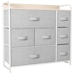 YITAHOME Commode à 7 Tiroirs en Tissu Meuble de Rangement avec Dessus en Bois et Grand Espace de Rangement Chambre à Coucher/d'enfant, Salon, Gris Clair