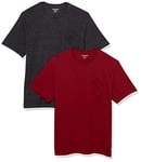 Amazon Essentials Men's T-Shirt Regular-Fit Short-Sleeve Crewneck Pocket, Pack of 2, Burgundy/Charcoal Heather, XS