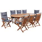 Ensemble de Jardin en Bois d'Acacia 8 Places Table et Chaises Pliantes avec Cou