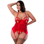 Magic Silk Holidaze Peek-A-Boo Basque og G-streng Sett Plus Size - Rød - Queen Size