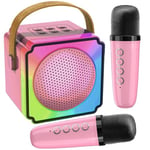 Joycome Kids Karaoke Machines with 2 Microphones, Portable Bluetooth Speaker with Colorful LED Light, Voice Changing, Mini Karaoke Machine for 3-18 Year Old Girl Boy Toys Birthday Presents - Pink