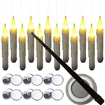 Flytande ljus med trollstavsfjärrkontroll, 12-pack LED flamlösa flimrande stickljus batteridrivna Harry Potter flytande ljus gula