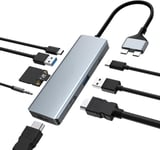 Station d'accueil double USB C pour MacBook Pro,adaptateur MacBook Air 9 en 2,hub USB C triple affichage avec HDMI 4K,100 W PD,USB 3.0,lecteur de carte SD/TF,audio 3,5 mm pour MacBook Pro/Air(Q210)