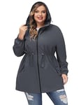 Hanna Nikole Veste de pluie pour femme - Grande taille - Légèrement imperméable - Avec capuche - Coupe-vent - Sport - Veste d'extérieur, gris foncé, 46 grande taille