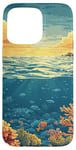 Coque pour iPhone 15 Pro Max Océan avec récifs coralliens vintage paysage graphique