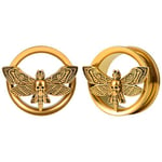 Vankula Ecarteur Oreilles 1 Paire Double Évasé Plug Tunnel Mite en Acier Inoxydable Piercing Bijoux pour Femmes Hommes 12mm(1/2") Or