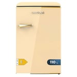 Cecotec Mini Frigo Réfrigérateur Rétro Bolero CoolMarket TT Origin 110 Beige E. Mini Frigo Rétro avec une capacité de 110L, Classe E, Icebox, LED intérieur, Poignée Chromée, Plateaux en Verre