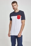 Urban Classics Trefärgad T-shirt med bröstficka (L,white/navy/fire red)