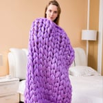 Blanket Embroider Throw Arm Knitting Roving Wool Bulky Yarn Home Bed Sofa Living Room Soft Knit Easily Thickness Chunky Handcrafted Cozy Blankets,Lavender,1x1.5m