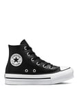 Converse Kids Girls Leather EVA Lift Hi Top Trainers - Black/White, Black, Size 2