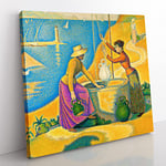 Women At The Well by Paul Signac Classic Painting Canvas Wall Art Print Ready to Hang, Framed Picture for Living Room Bedroom Home Office Décor, 50x50 cm (20x20 Inch)