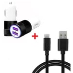 Autoladdarpaket + 1 USB-C-kabel för Ulefone Armor 22 Ultrakraftig och snabb laddare 2X (5V - 2.1A) + 1 1M kabel - SVART