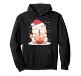 Cute Cat Boba Milk Bubble tea Christmas Santa Hat Funny Xmas Pullover Hoodie