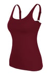 V FOR CITY Basic Tank Tops for Women Adjustable Wide Straps Vest Top Shelf Bra Cotton Sleeveless Shirts Wine Red 2XL