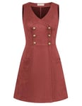 Belle Poque Robe vintage avec col en V et poches pour femme, rose, M