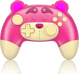 Manette Switch Pro, Manette Switch Sans Fil Pour Switch Oled/Switch Lite/Pc, Manette Switch Avec Turbo, Mouvement 6 Axes, Manette Switch Pro Mignonne En Forme D'ours À La Fraise Rose Avec Vibration