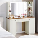 Coiffeuse avec Miroir LED à Luminosité Réglable,Dressing Table Moderne en Bois,Tiroir,3 Compartiments,110x40x138.5cm - Marron Vintage