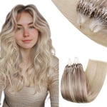 RUNATURE Extension a Froid Cheveux Naturel Balayage Extension Anneaux Cheveux Humain Blond Cendré à Blond Doré avec Blond Platine Micro Loop Hair Extensions 22 Pouces/55cm 50 Mèches/50g #18/22/60