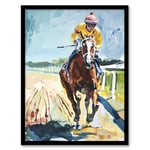 Artery8 Horse Racing Jockey Artistic Painting Man Cave Artwork Framed Wall Art Print A4