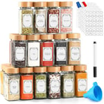 TUSEASY Pot à Épices en Verre et Bois avec Etiquette Épices Francais, 24 Pièces 120ml Bocaux à Épices avec Couvercle en Bambou Hermétique, Boite Epices pour Rangement de Épices Cuisine