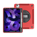 Étui pour iPad Pro 11 et Air 4/5 10.9 Triple Protection TPU Coque avec Support Rotatif à 360° Dragonne et Fente pour Stylo Rouge