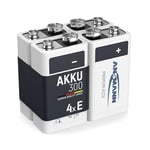 ANSMANN 9V Block Batteries [Pack of 4] 300mAh NiMH Precharged Rechargeable 9V E-Block Battery for Walkie Talkies, Speakers, Microphones, Multimeters, Clock Radios, Remote Control Cars, Toys