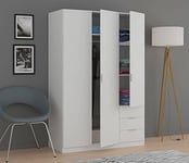 Dmora - Armoire Cimone, Cintre pour Chambre à Coucher, Armoire avec 3 Portes battantes et 3 tiroirs, 121x52h184 cm, Blanc